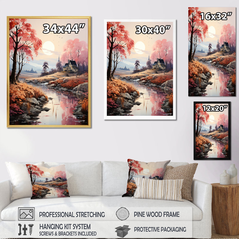 «Countryside Mystic River Dreams I», reproduction sur toile, H 32 po x l 24 po x P 1 po, Cadre flottant noir