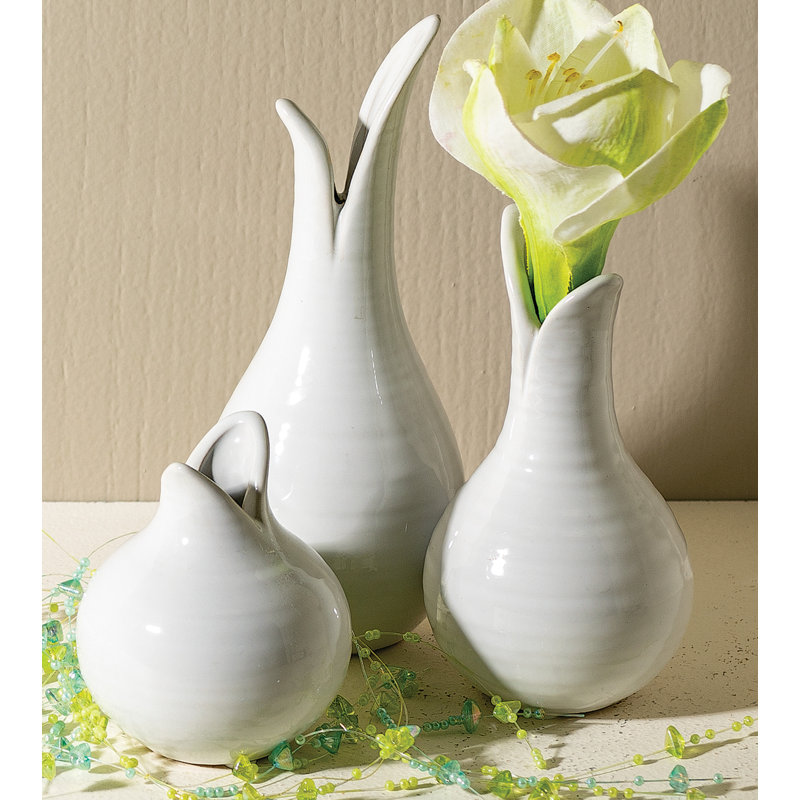 Ensemble de 3 vases de table en céramique blanche Lidya