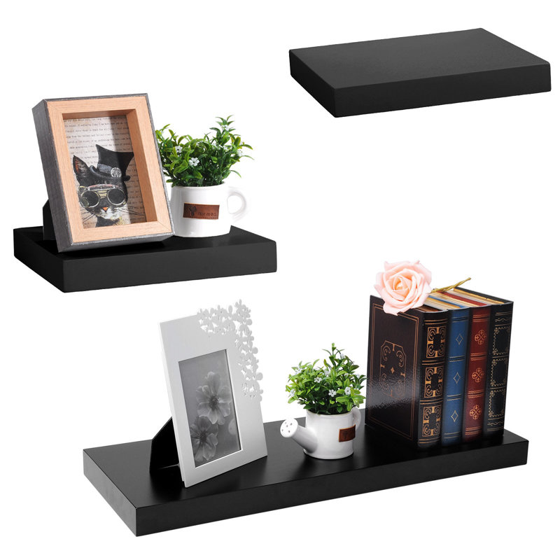 2 Piece Floating Shelf, 3.8cm H x 60cm W x 22.9cm D, Black