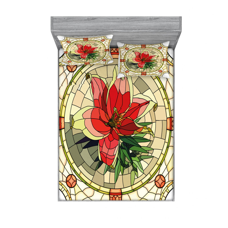 Ensemble de draps à motif floral, Ensemble de drap pour grand lit avec drap-housse