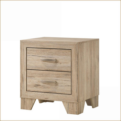 Table de chevet contemporaine en bois à 2 tiroirs pour chambre à coucher Natural Finish