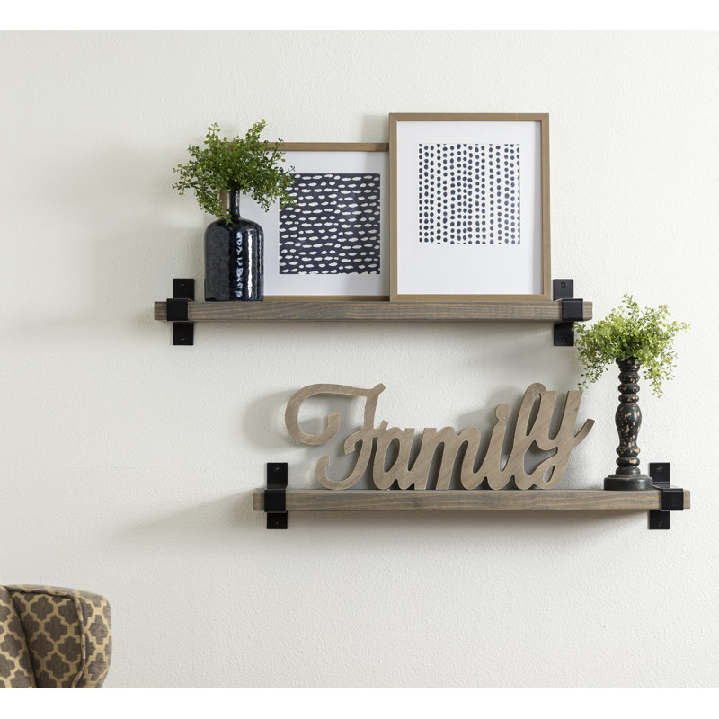 Abasi 2 Piece Pine Solid Wood Bracket Wall Shelf, 5.63" H x 36" W x 6" D, Gray, Black