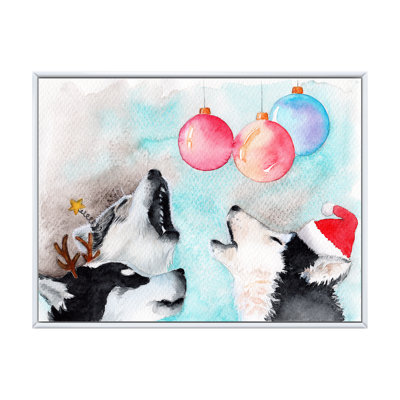 «Three Funny Cute Husky Dogs in Christmas Hats», reproduction sur toile