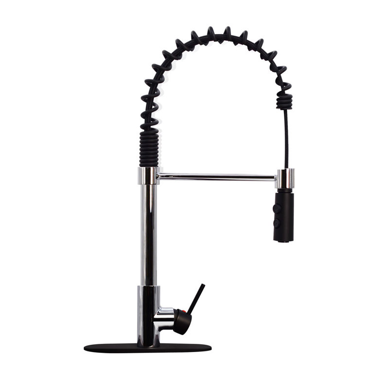 Westbrass Pull Down Spray Kitchen Faucet, Polished Chrome/Matte Black