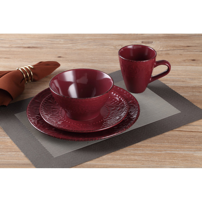 Service de table en grès 16 pièces Lorren Home Trends Lorren, service pour 4, Merlot