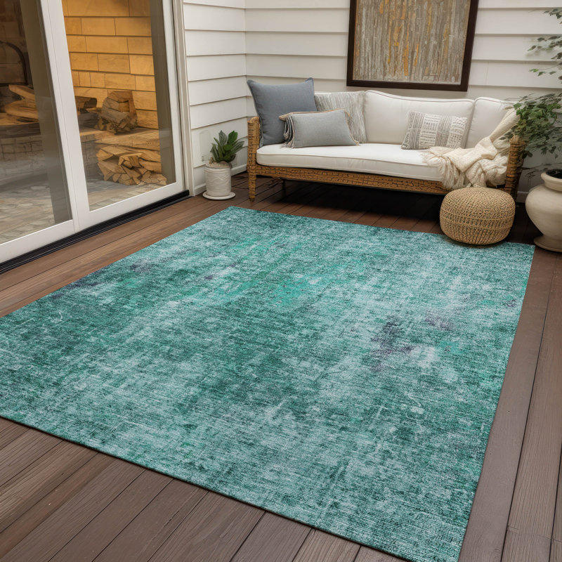 Tapis bleu sarcelle lavable à la machine intérieur / extérieur Ayush ACN655, Rectangulaire 3 pi x 5 pi