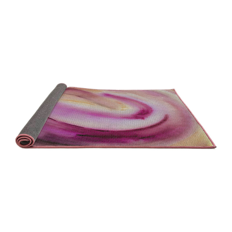 Laine et polyester rose/Tapis décoratif rouge tissé à la machine de fabrication abstraite, Carré 3 pi