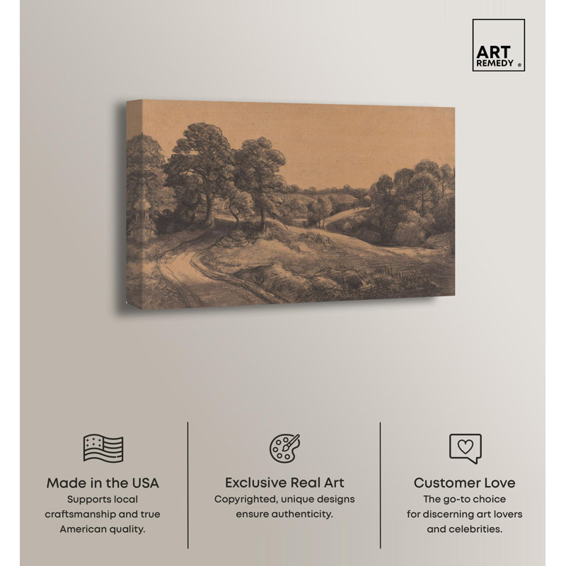 Wooded Slope Vintage Landscape Canvas Art, 36" x 24", Gallery Wrapped