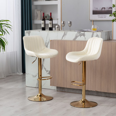 Set of 2 Swivel Bar Stools with Chrome Footrest and Base