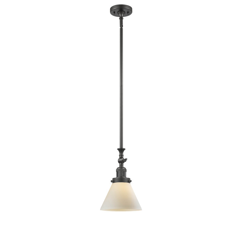 Luminaire suspendu conique à 1 lumière Harbert, Ampoule incandescente rétro de 60 watts, Boîtier blanc mat, Bronze huilé