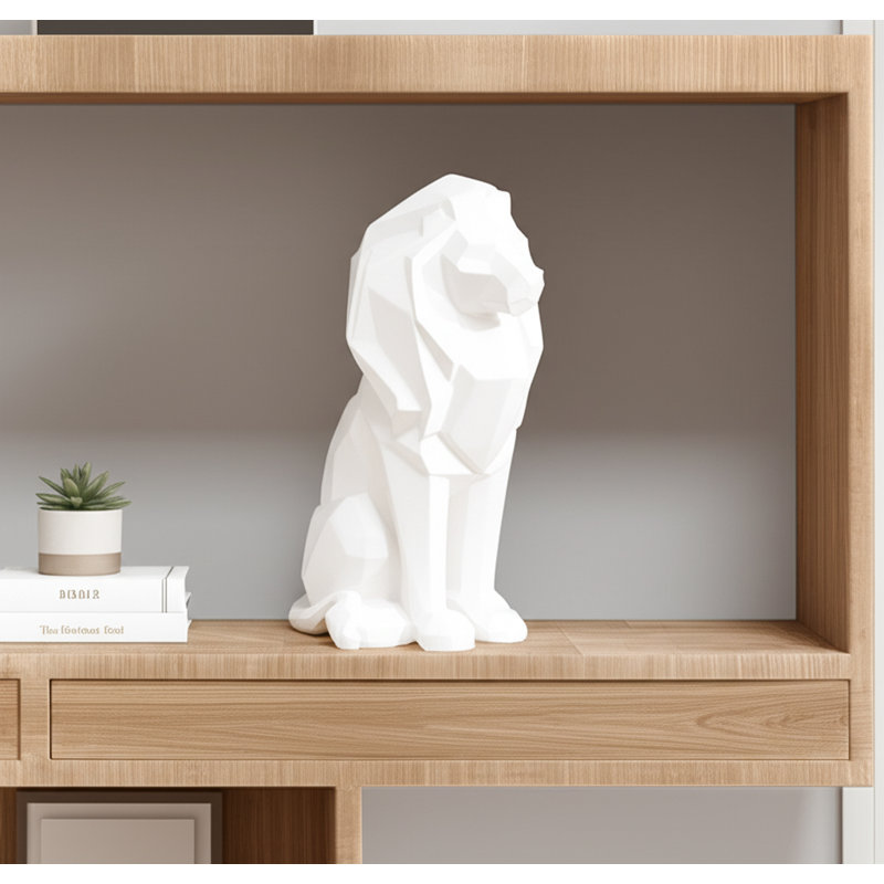 Figurine de lion en polyrésine géométrique Juzefa, Blanc