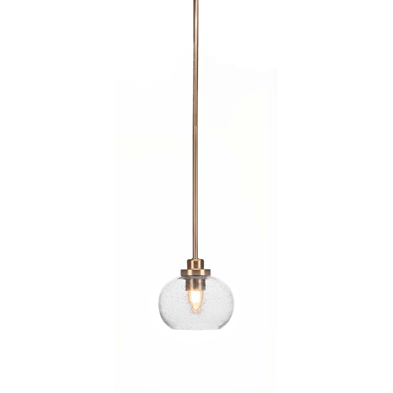 Mini-luminaire suspendu à tige Alirra, fini laiton vieilli avec verre transparent de 7 po