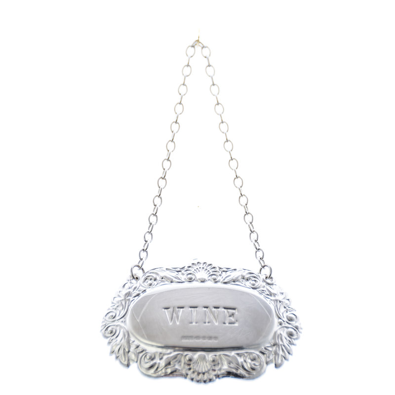 Decanter Label-Wine Fancy Shell and Scroll, Sterling