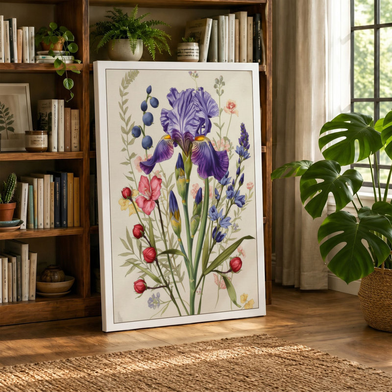 Iris and Specimen Botanical - Wrapped Canvas, 30x20 - 76.2 x 50.8 cm, Black Border