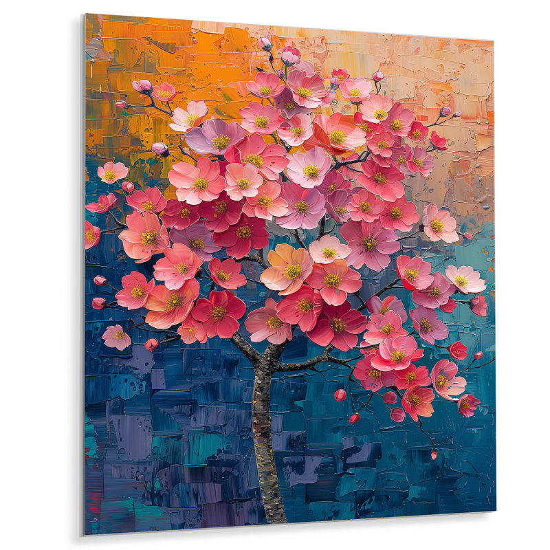  «Cherry Blossom Tree III» - Décoration murale cerisier en fleurs, Métal métal, H 12 po x l 20 po x P 1 po