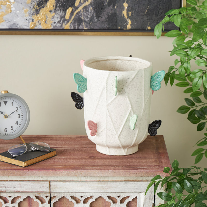 Grand vase décoratif papillon en céramique Cole et gris avec accents multicolores