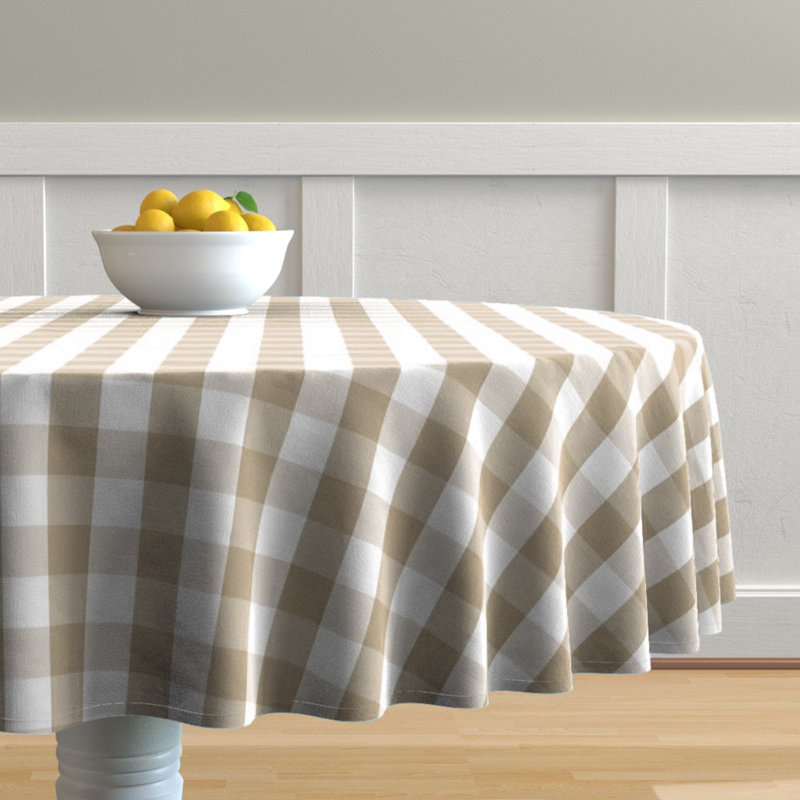Knopp Plaid 100% Cotton Tablecloth, Taupe, 60" W Round