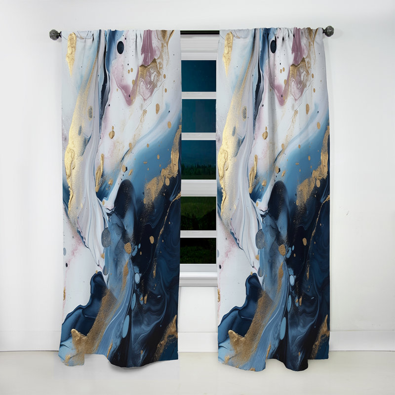 Bleu et blanc Enigmatic Stones II - Rideau moderne - Velours obscurcissant - 1 panneau, L 52 po x L 108 po