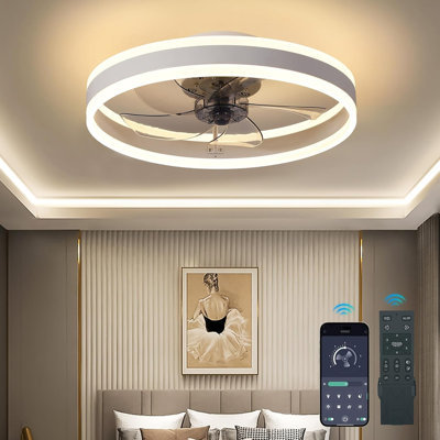 Ceiling Fans With Lights And Remote - Dimmable LED (3000-6000K), 20In Modern Flush Mount Bladeless Fandelier, Low Profile Ceiling Fan Light Easy Installation For Bedroom, Kitchen, Living Room 