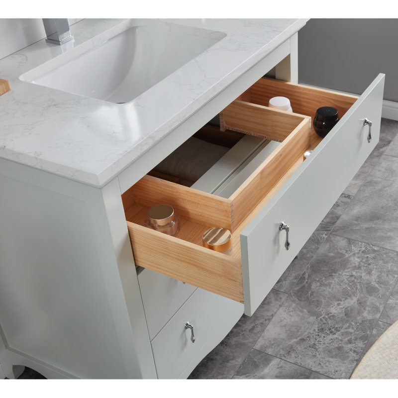 36" Cadet Finish Solid Wood Sink Vanity  With 1' Artificial Stone Top, Silver