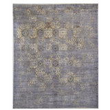 Hand Knotted Wool Area Rug in Gray