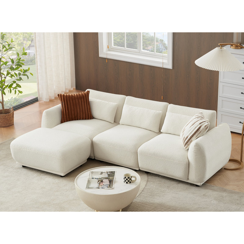Ballyrobert 4 - Piece Upholstered Sectional, White Wool