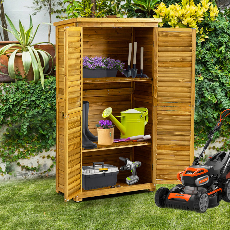 Outdoor Storage Cabinet, Wood Garden Shed, Pool Storage Shed With Lockable Door, Waterproof Roof And 2 Removable Shelves, Vertical Outside Storage Shed For Patio, Backyard And Lawn