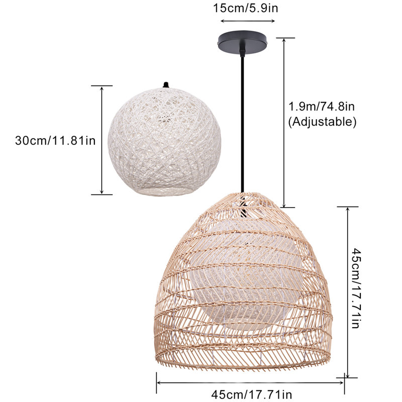 Loachapoka 1 - Light Rattan Single Pendant, 17,71'' H x 17,71" W' x 17,71'' D