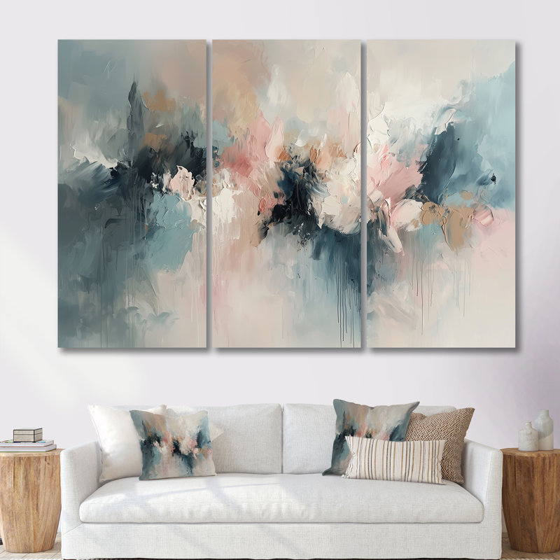 «White Brushstroke», peinture abstraite I - ensemble de décorations murales abstraites, Toile tendue