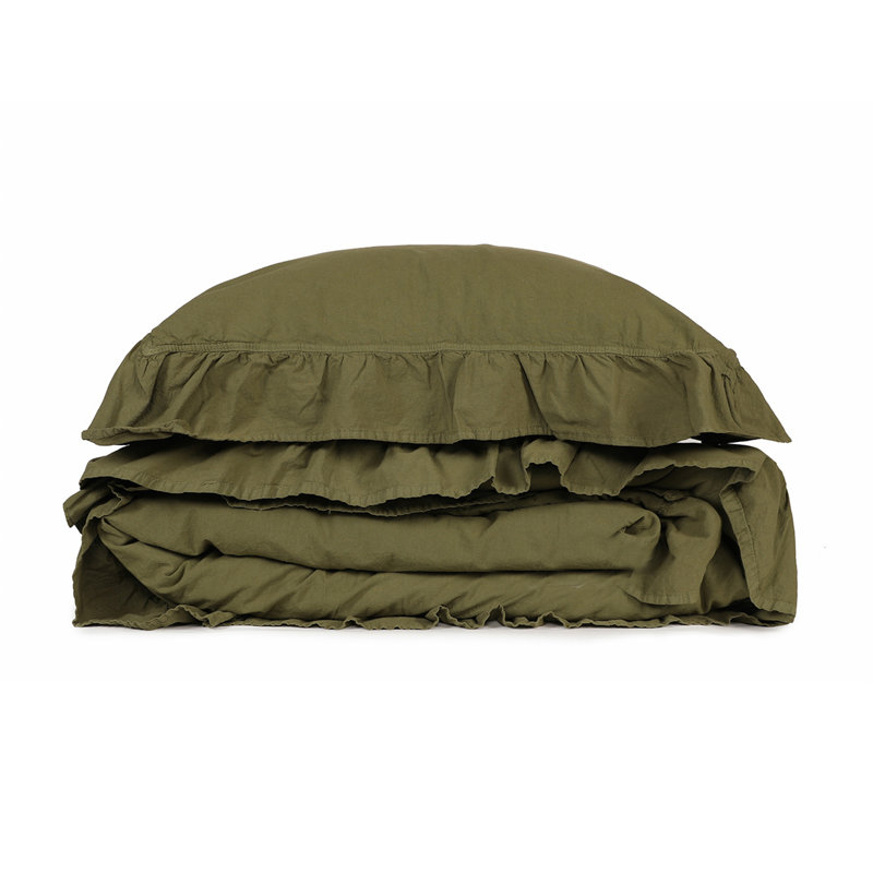 Ensemble de housse de couette 100% coton Landwehr, Housse de couette simple + 1 taie d'oreiller 24 po, Vert olive foncé
