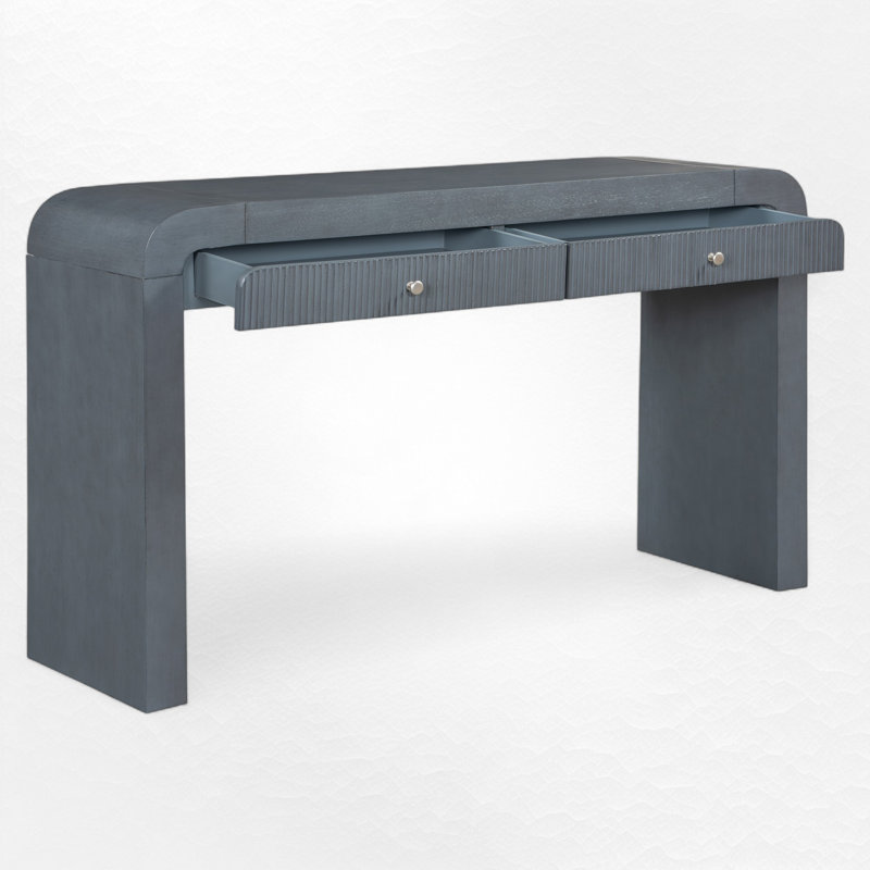 Raize Rustic Console Table With Fluted Drawer Front, Navy