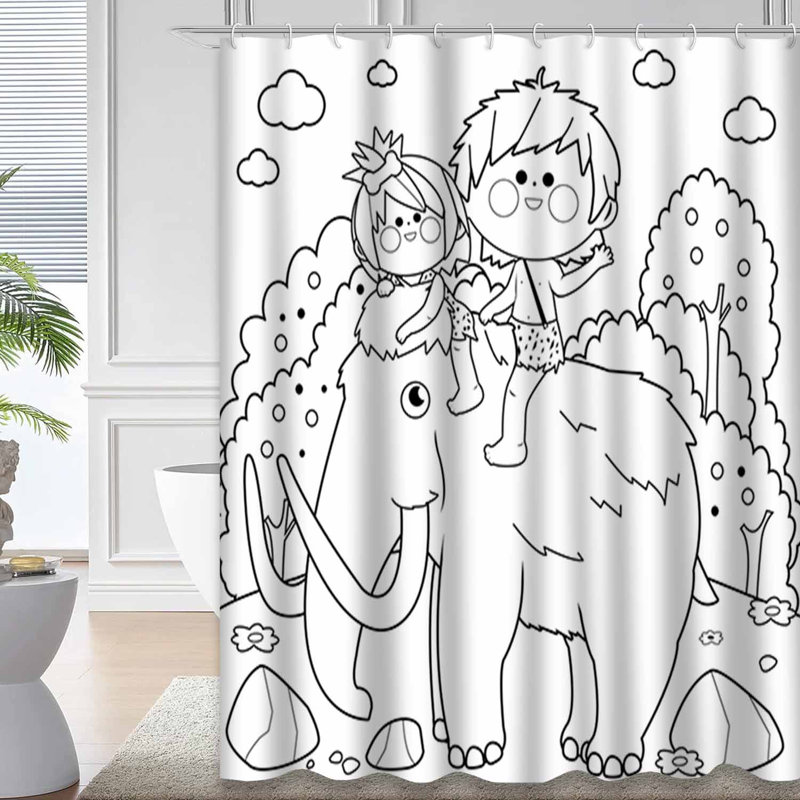 Rideau de douche noir et blanc avec 12 crochets, L 72 po x l 84 po