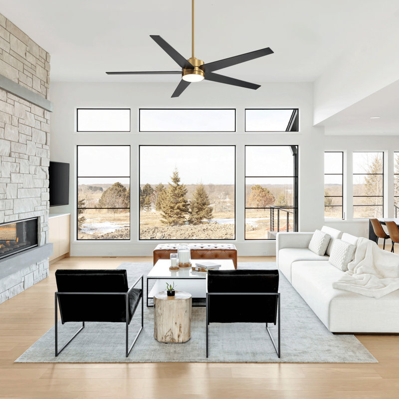 Beil Large Modern Ceiling Fan with Light Kit and Remote Control, 3 LED Colours, 6 Speed Noiseless DC Motor, 5 Plywood Blades, for Indoor/Covered Outdoor Use