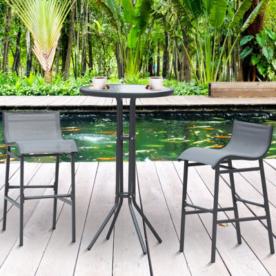 Bistro d'extérieur à 2 barres - Gris anthracite. Comprend une table de pub ronde et 2 chaises confortables. Mobilier polyvalent pour les jardins, les cours, les balcons, les vérandas et la piscine. Verre trempé