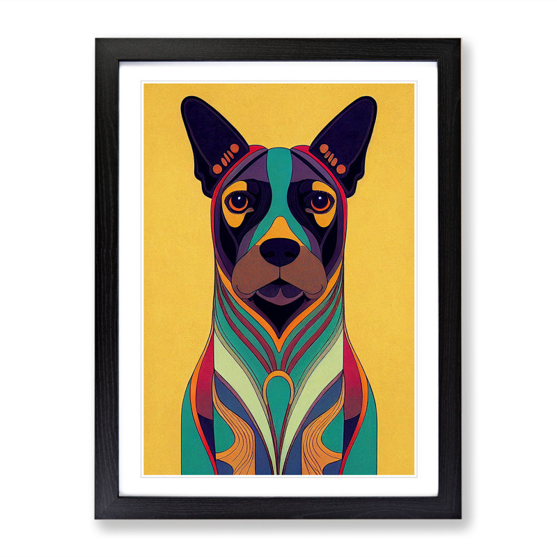 Dog Deco No.3 - Single Picture Frame Print, Black, 64cm H x 46cm W x 2cm D