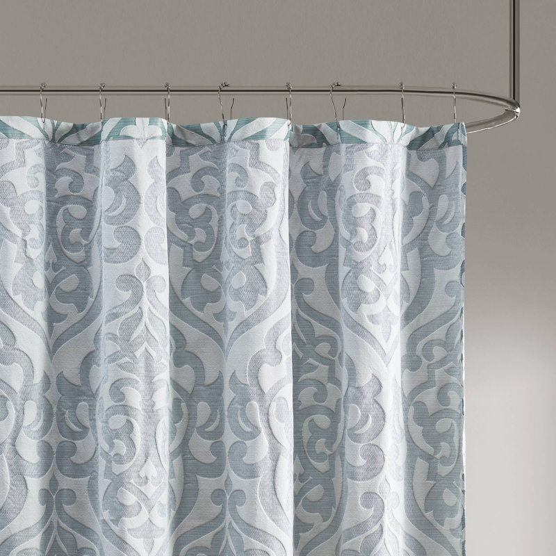 Odette Geomertic Jacquard Single Shower Curtain, Aqua