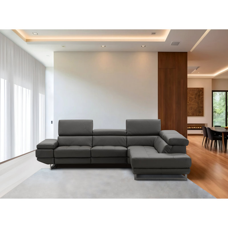 Cartagena Faux Leather L-Shaped Sectional, Dark Gray Genuine Leather, Right Hand Facing