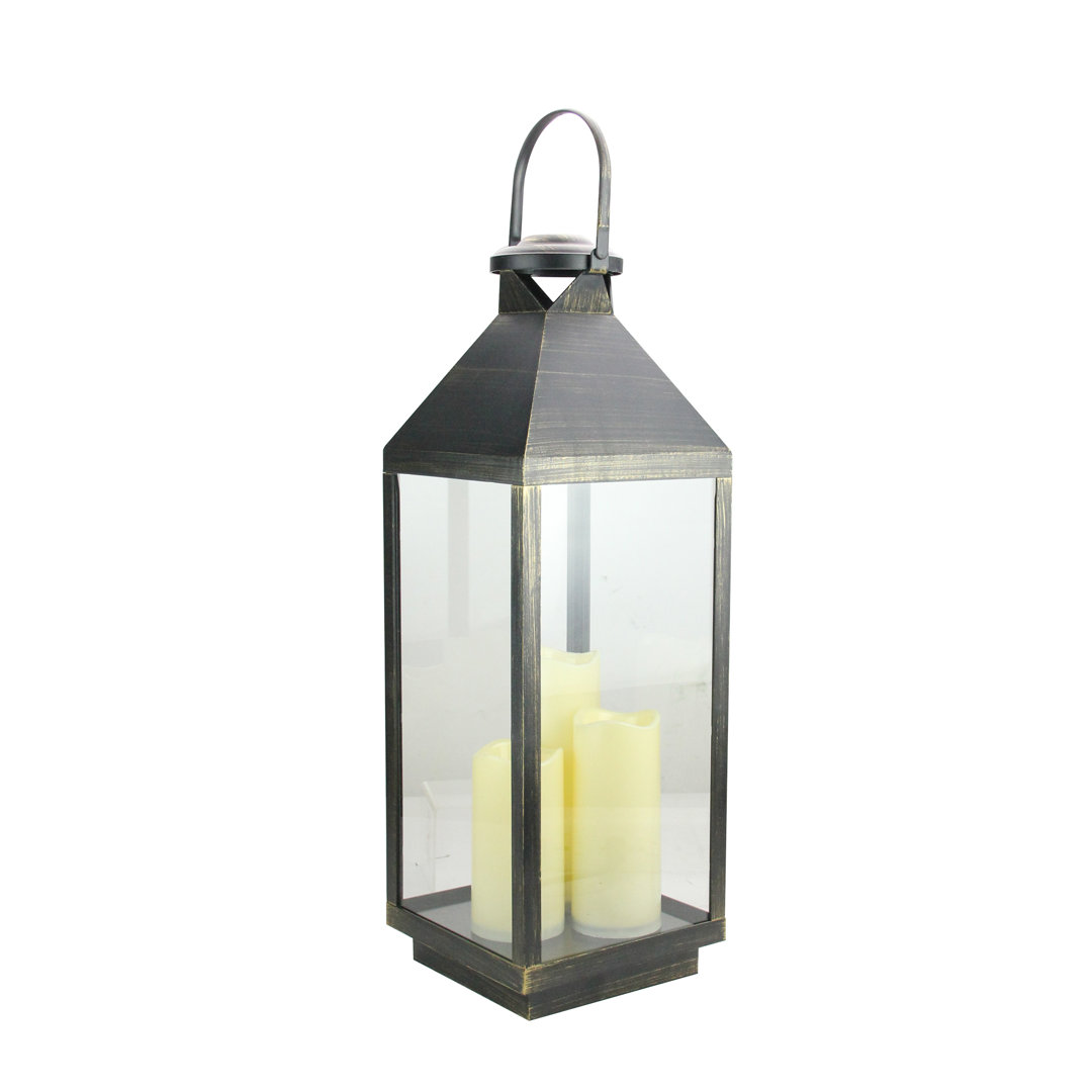 24" Gold Brushed Black Candle Lantern with Flameless LED Candles Northlight Seasonal