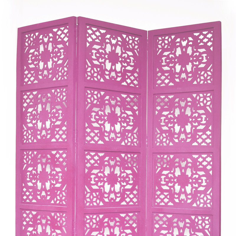 Cloison 3 panneaux en bois massif Goddard, Rose