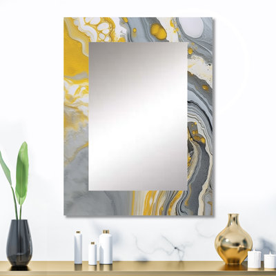 Grey Yellow Marble Symphony - Grey Wall Mirror Decor