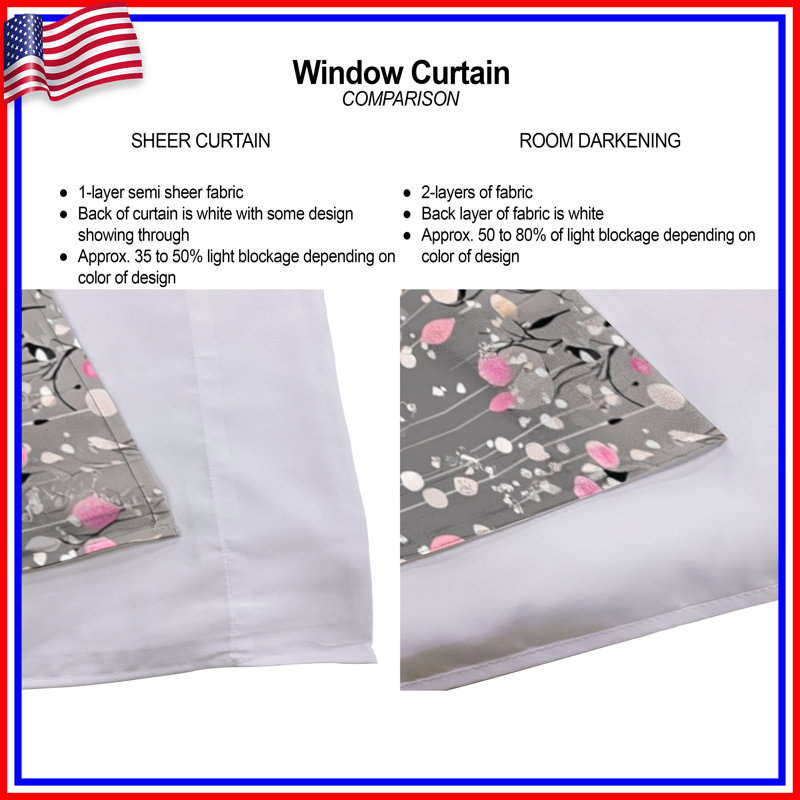 Floral Pattern Window Curtains Floral Sheer & Room Darkening - 2 Panels, 56in x 76in - 2 panels, Room Darkening