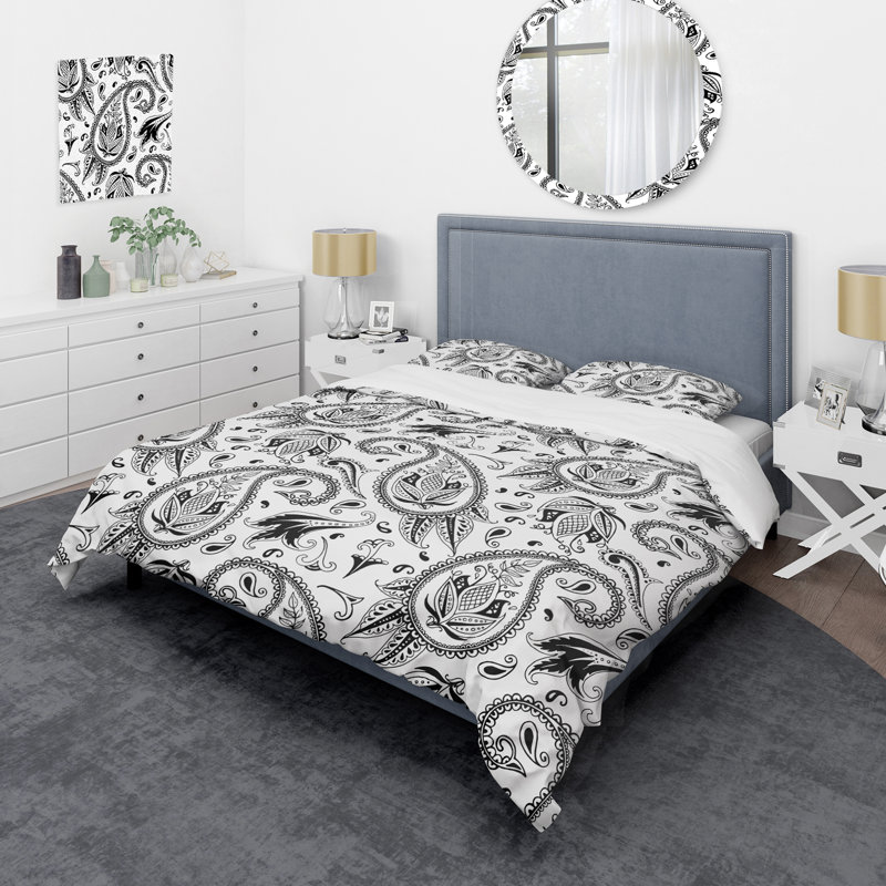 Cachemire floral blanc - ensemble de housse de couette abstrait - polyester microfibre