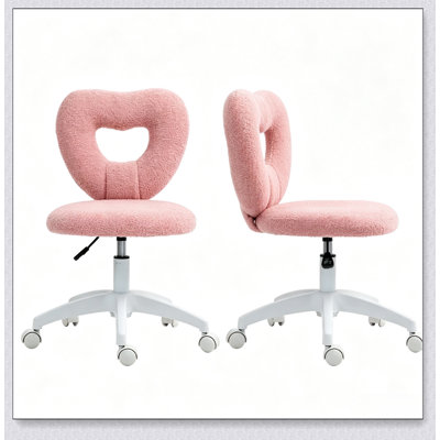 Chaise de bureau pivotante mignonne avec dossier en forme de cœur, chaise de coiffeuse pivotante sans accoudoirs pour un confort et un style impeccables