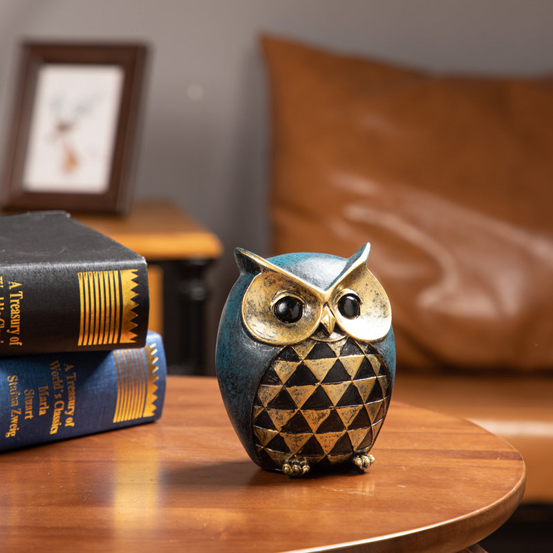 Statue antique hibou doré et bleu minuit