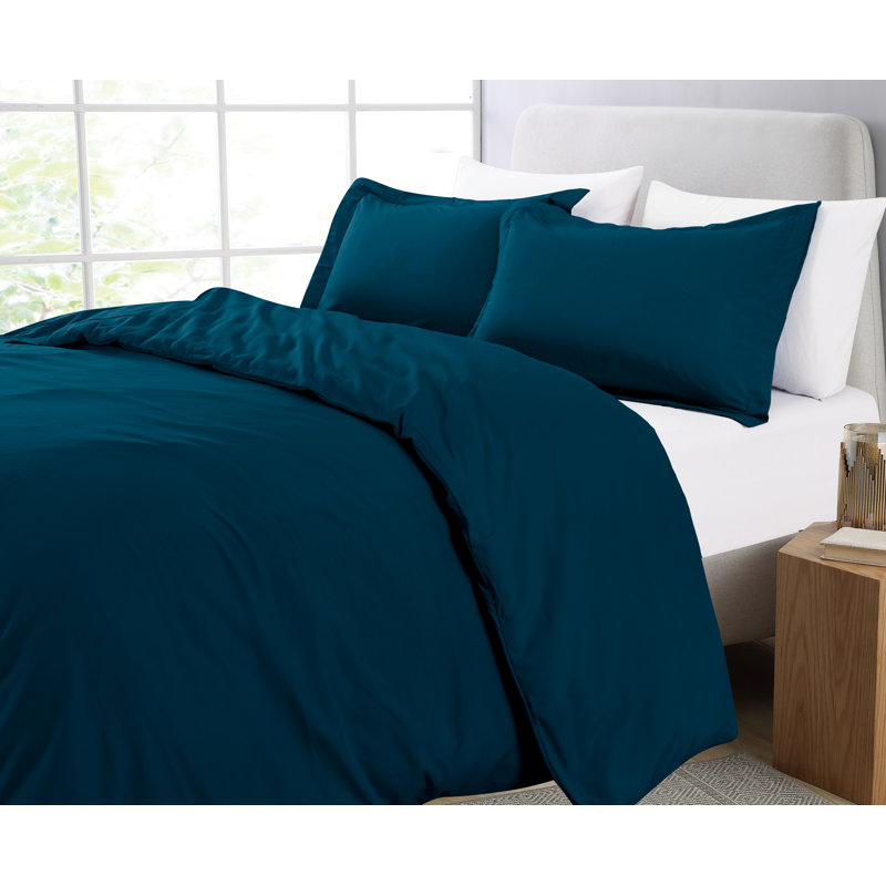 Ensemble de housse de couette en microfibre, Housse de couette pour lit double / grand + 1 taie, Bleu marine