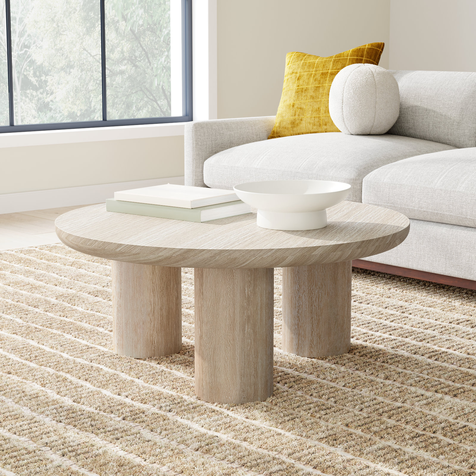 Columnia 40" Mango Coffee Table, White Wash