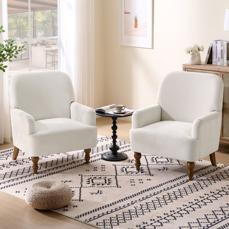 Upholstered Armchair with Footstool, Beige