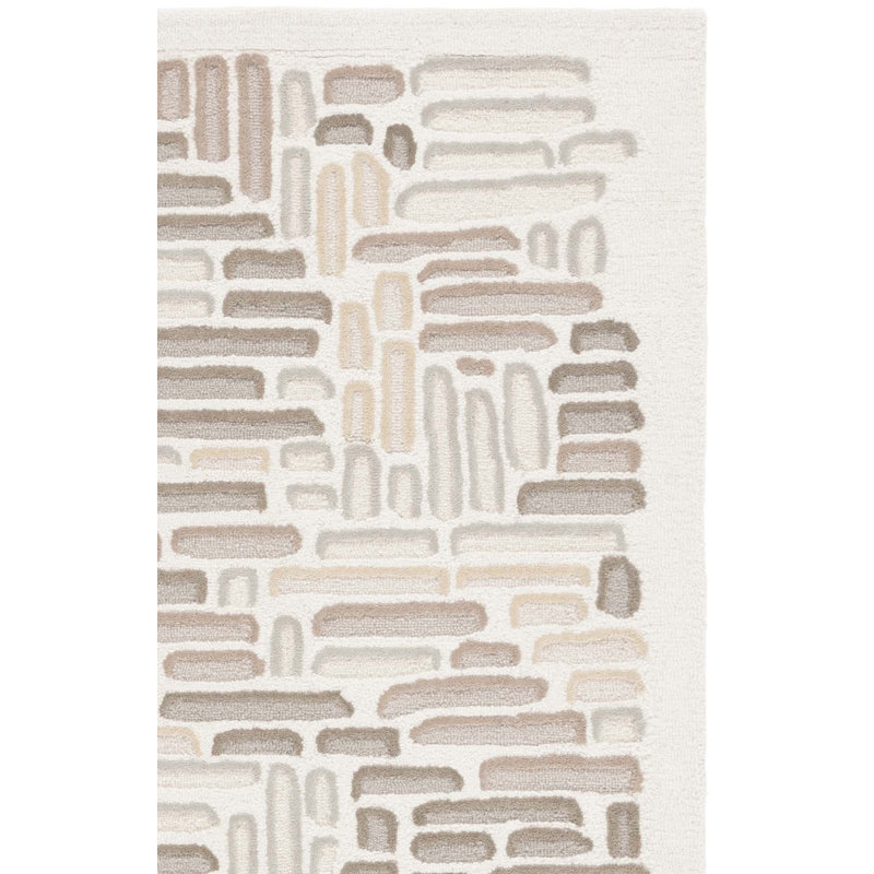 Tapis beige / ivoire en coton touffeté à la main Haviland, Tapis de couloir 2 pi 3 po x 8 pi