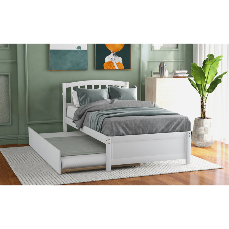 Lit plateforme simple blanc avec lit gigogne en bois massif pour un lit gigogne enchanteur