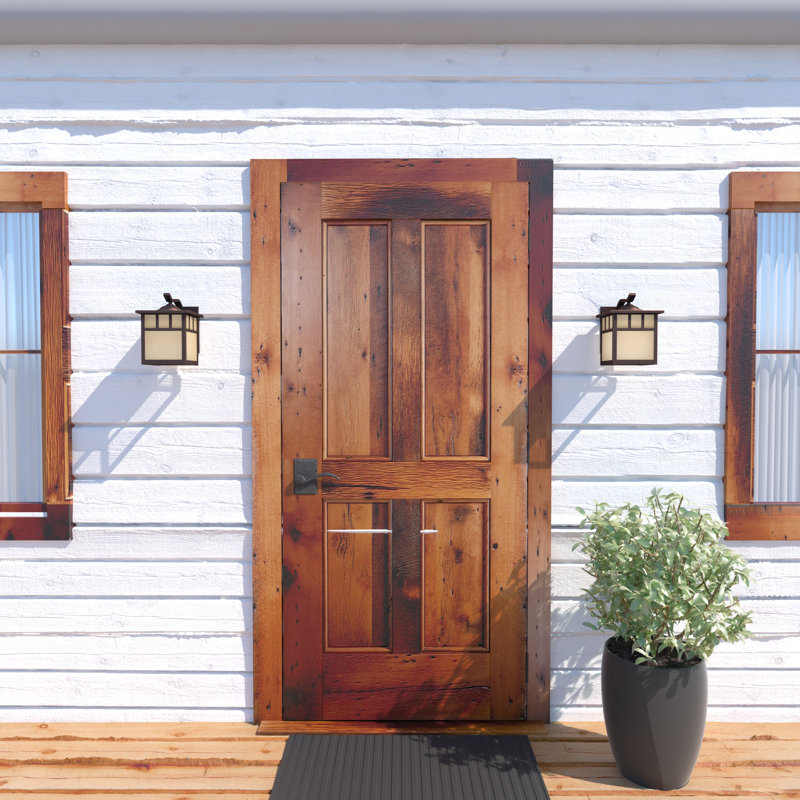 Avaline 9.5 in. H 1-Light Burnished Bronze Mission Outdoor Wall Sconce made of Durable Steel, Honey Opal Glass Shade, LED Compatible, Use for Exterior Porch Patio Front Door or Garage